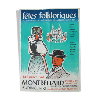 Affiche fêtes folkloriques Montbéliard - Doubs 1961