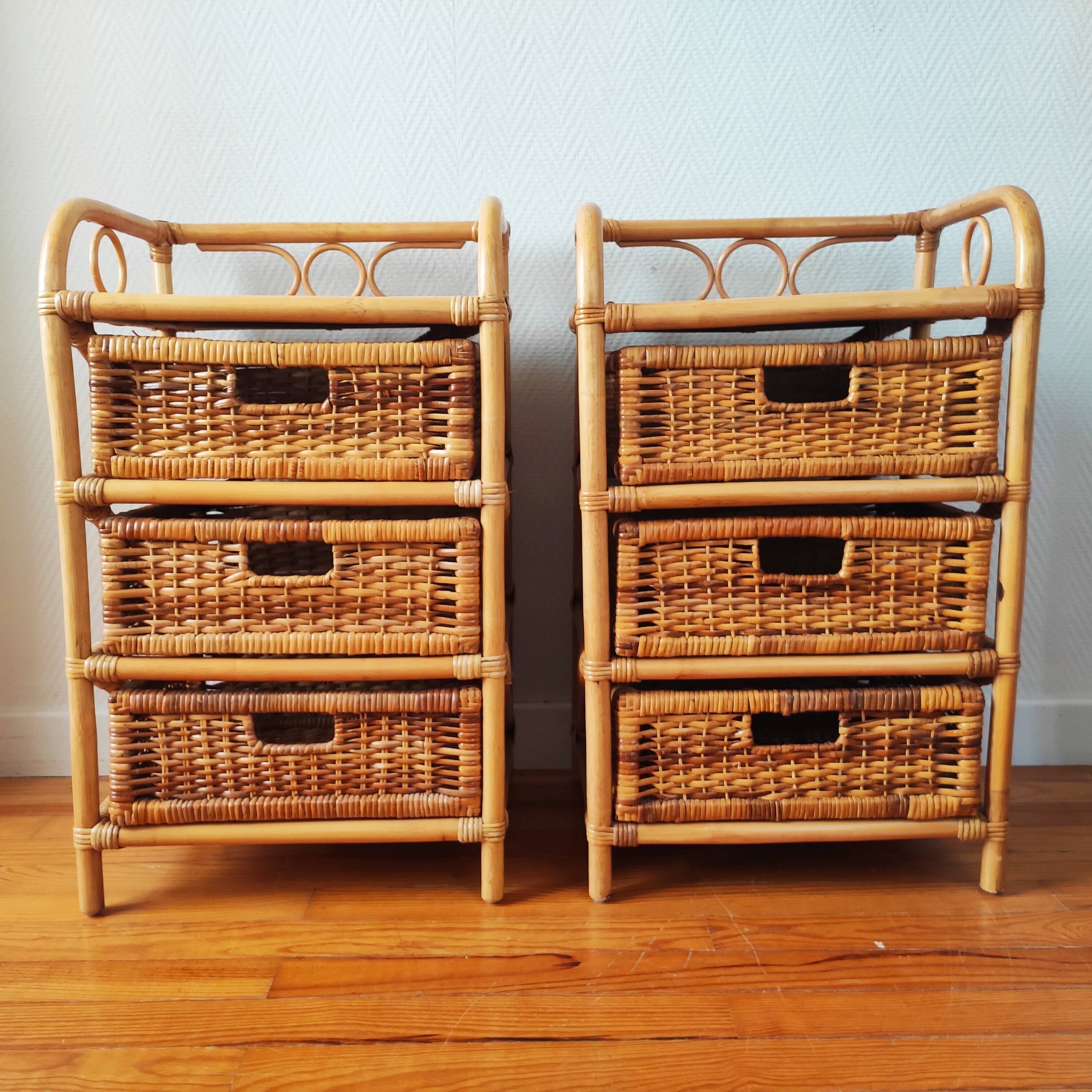 Pair of vintage rattan bedside tables