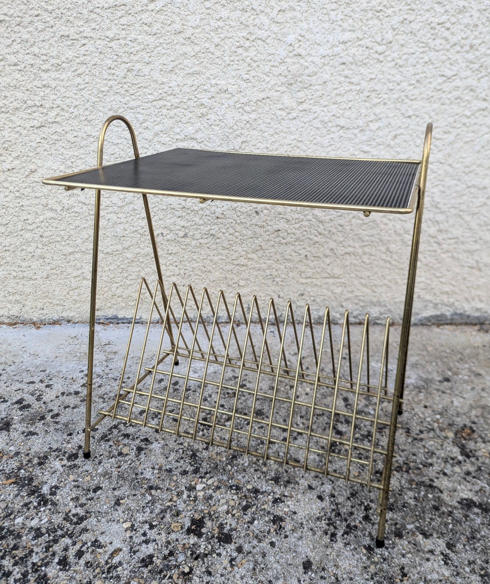 Table d'appoint porte-vinyles Revues vintage 50 60 Mid Century