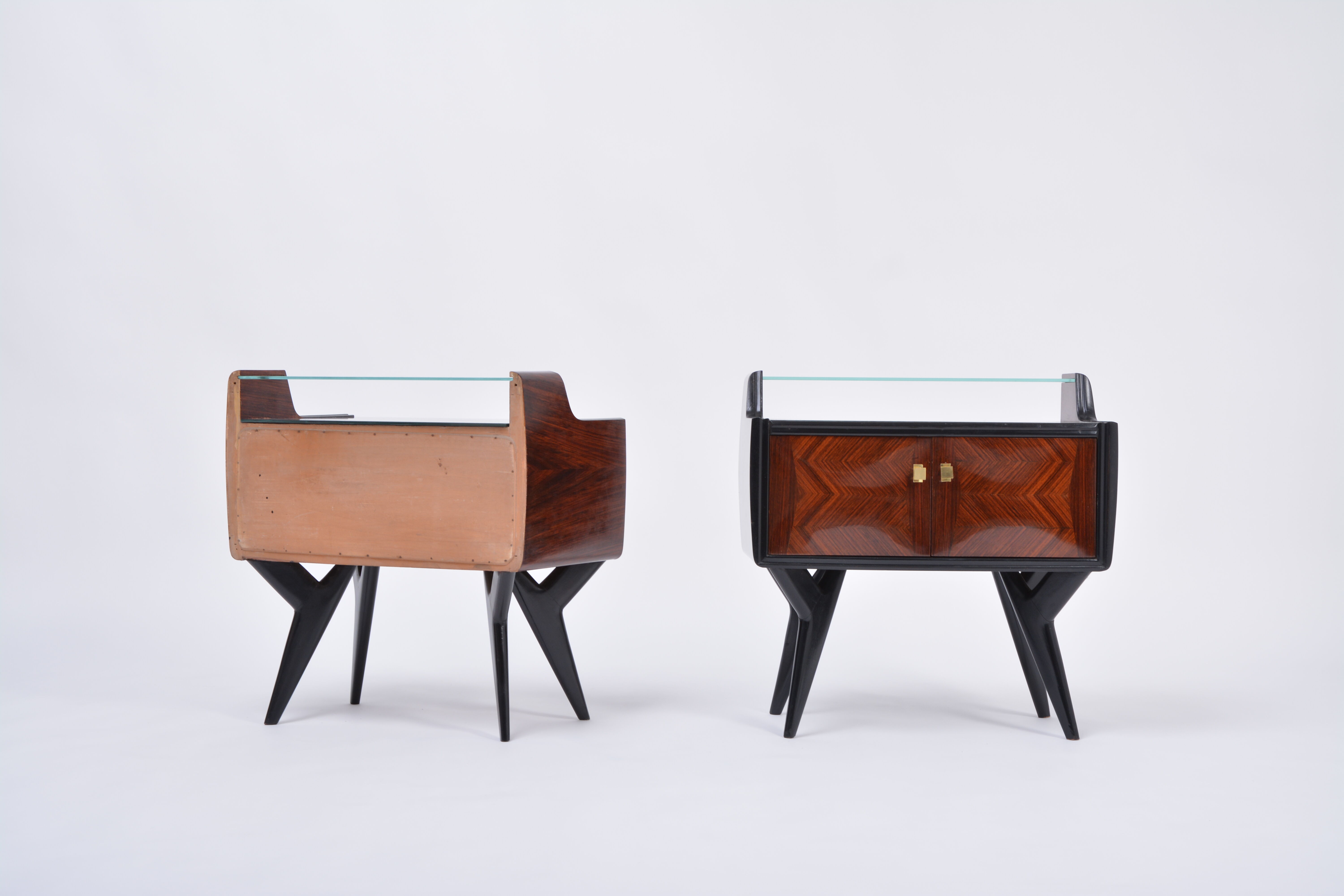 Pair of Italian Midcentury Nightstands with Sculptural Base