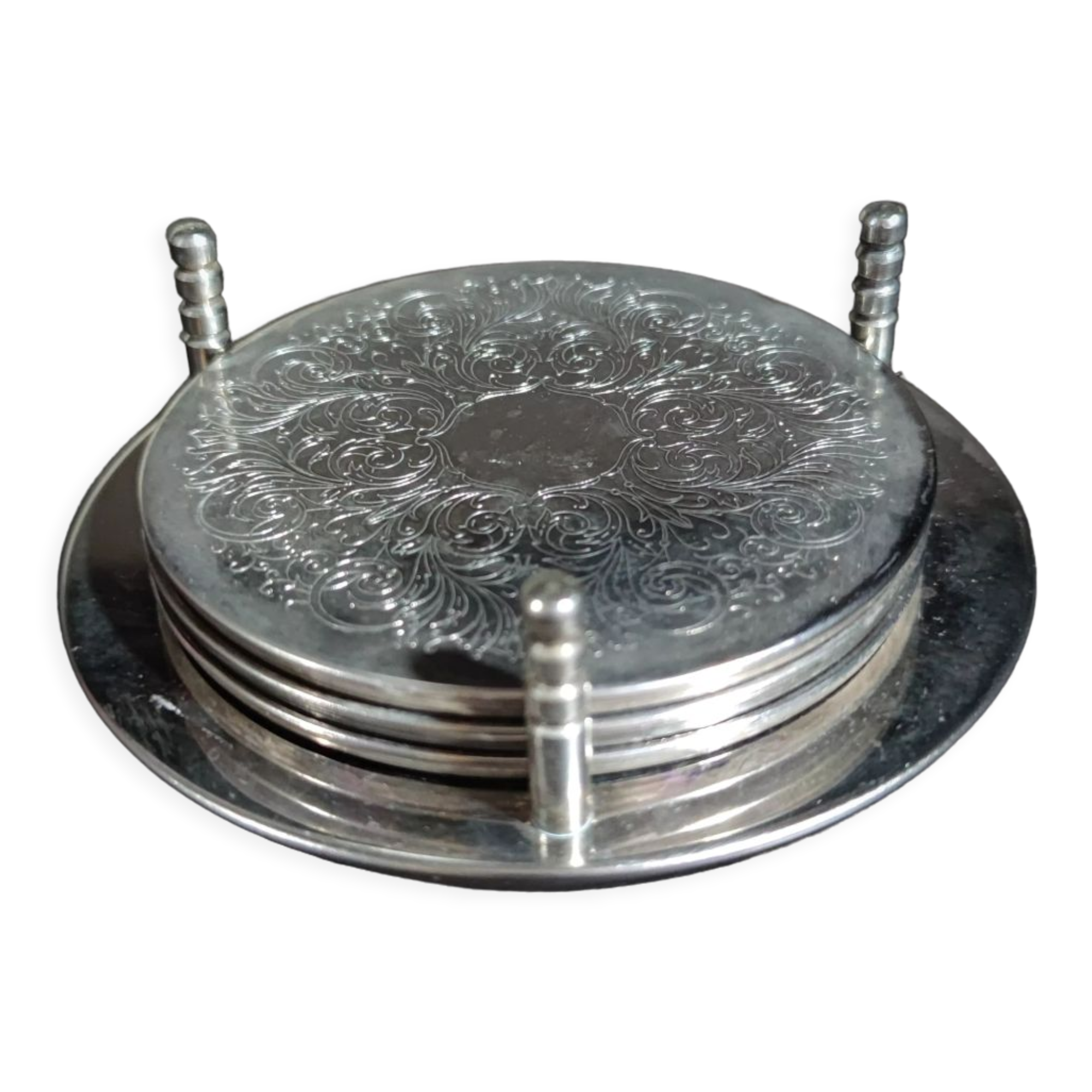 Dessous de verre en métal argenté