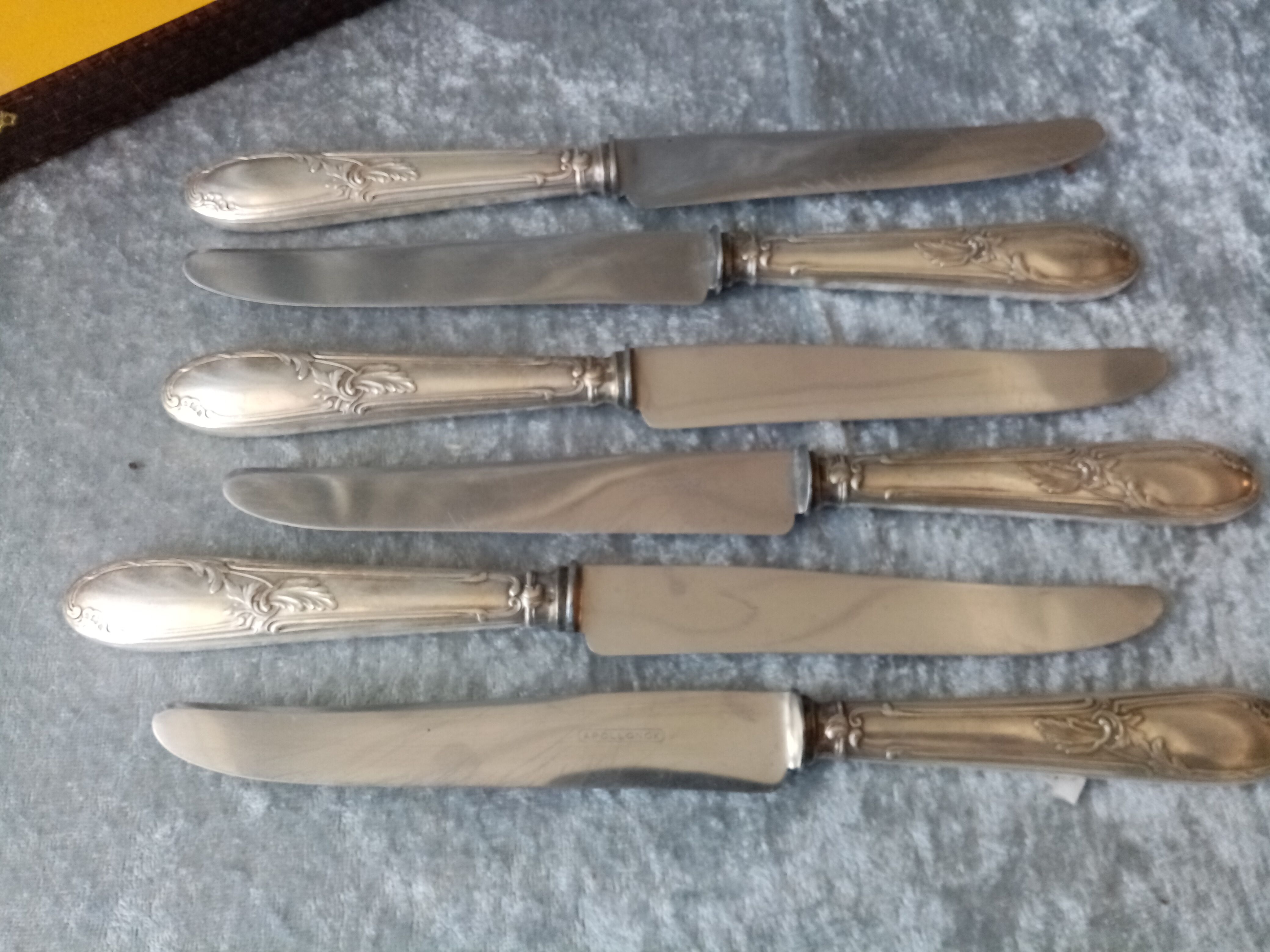 Box of 6 table knife steel blade and silver handle