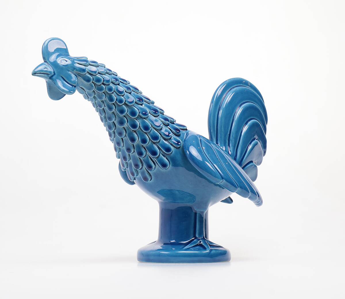 Vintage Italian Blue Ceramic Rooster, Behrend 1960s