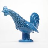Vintage Italian Blue Ceramic Rooster, Behrend 1960s