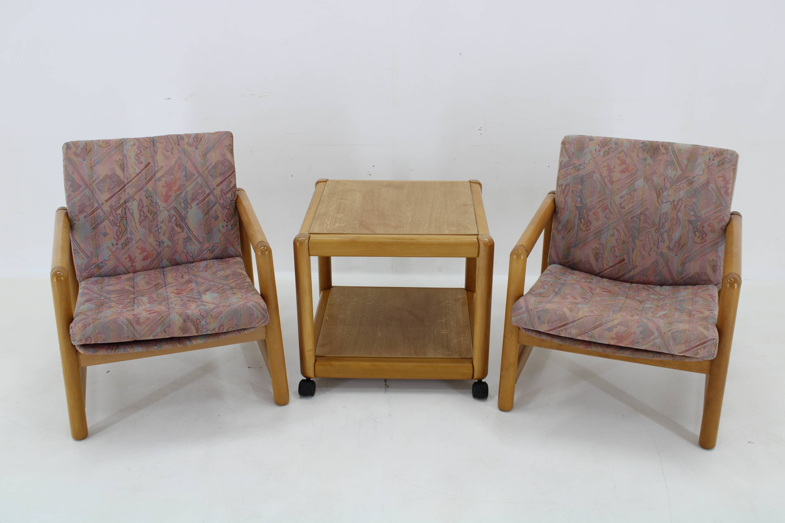 1970s Pair of Beech Armchairs and Coffee Table  by TON, Czechoslovakia