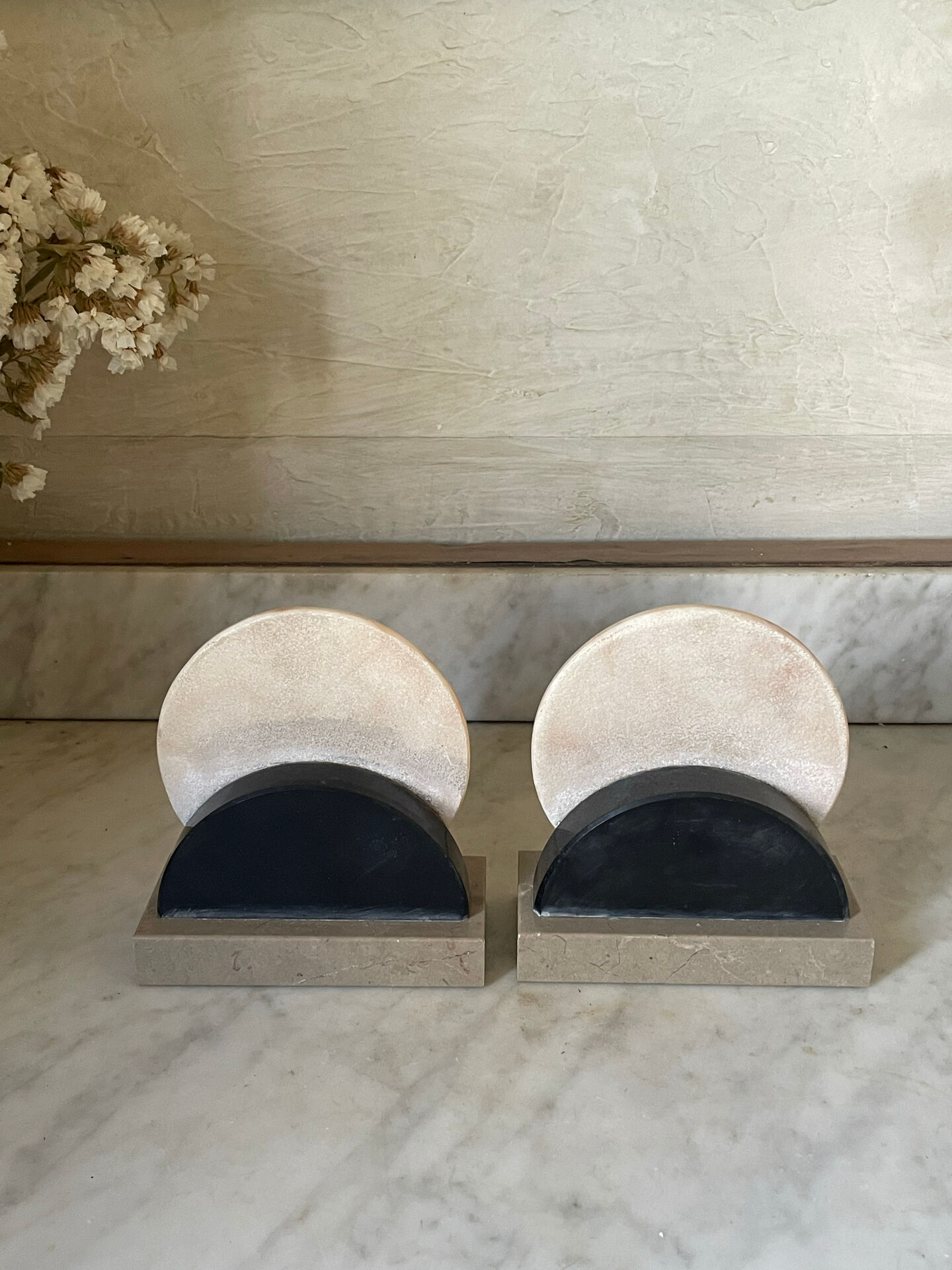 Pair of Art Deco marble and onyx bookends
