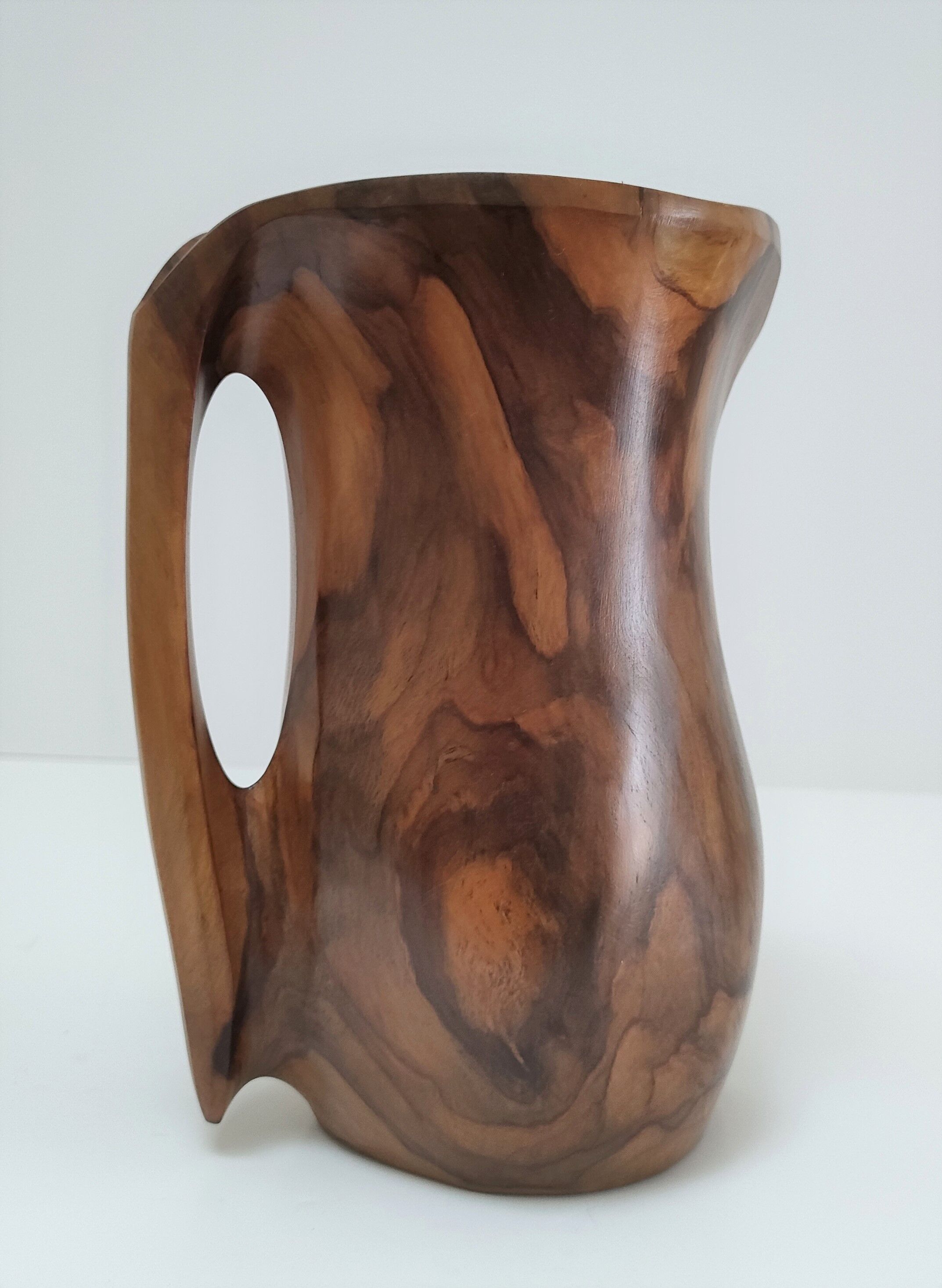 Sculptural pitcher olive wood design 60s