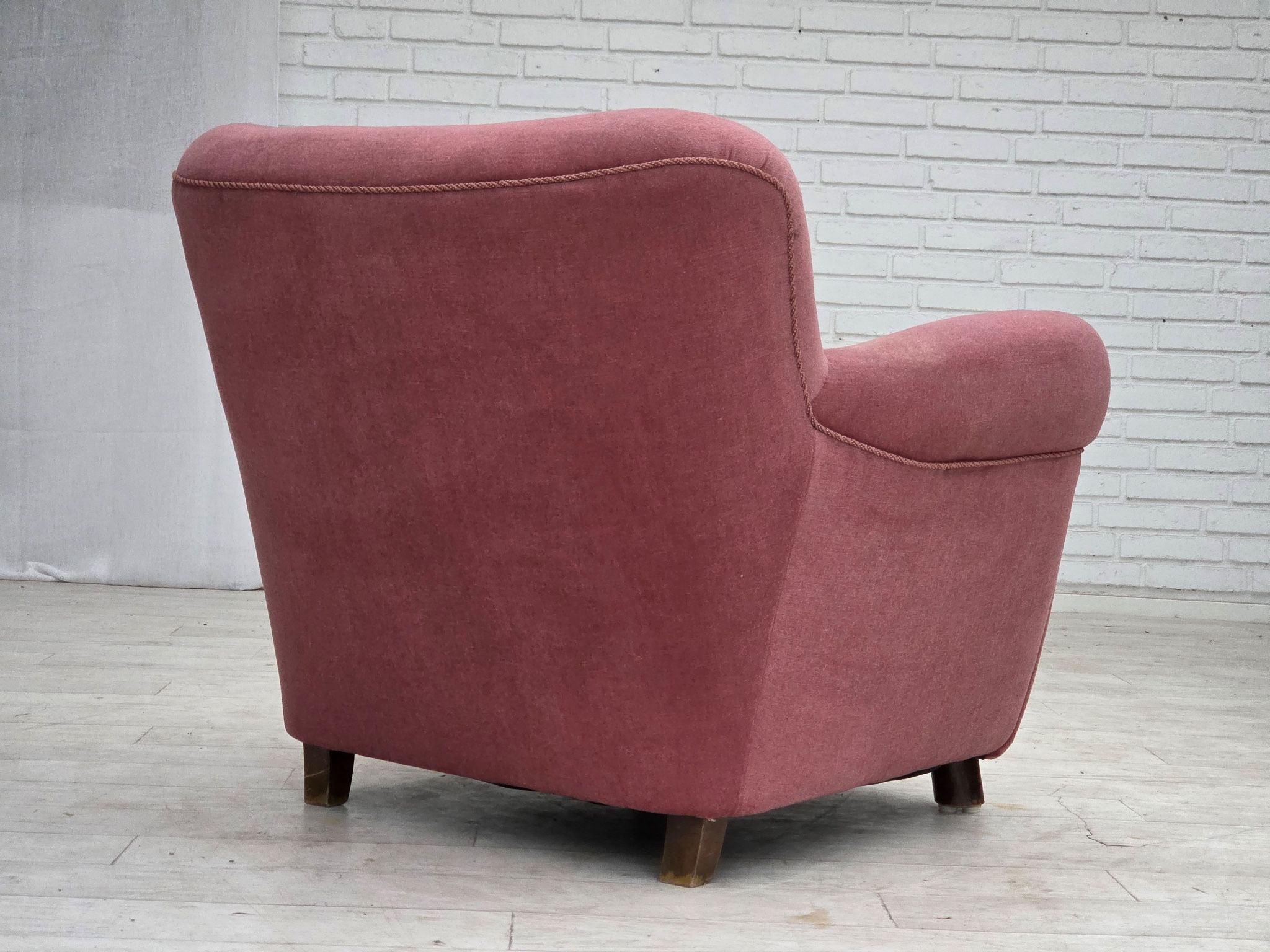 1960s, Danish relax armchair, furniture velour, oak wood.