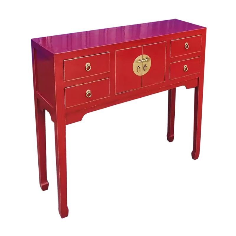Console de style Ming en laque rouge et laiton doré