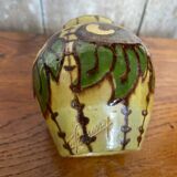 Antique yellow enameled terracotta vase painted decor made in france vintage
