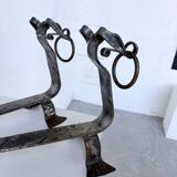 Pair of zoomorphic metal andirons "dogs" 1950