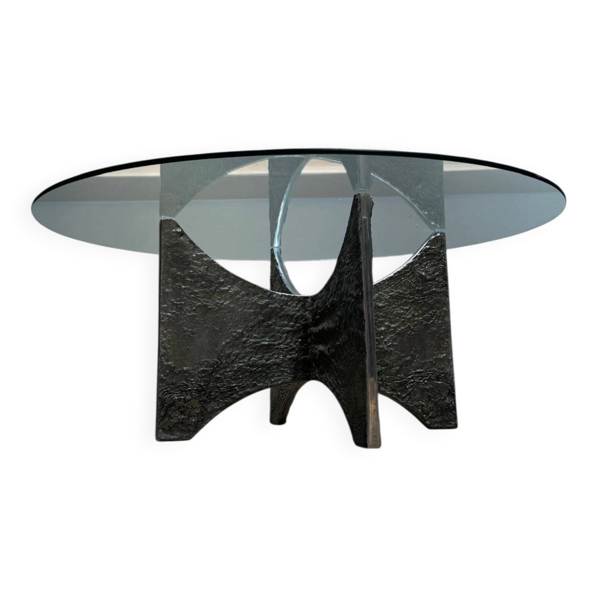 Brutalist coffee table in aluminium and glass
