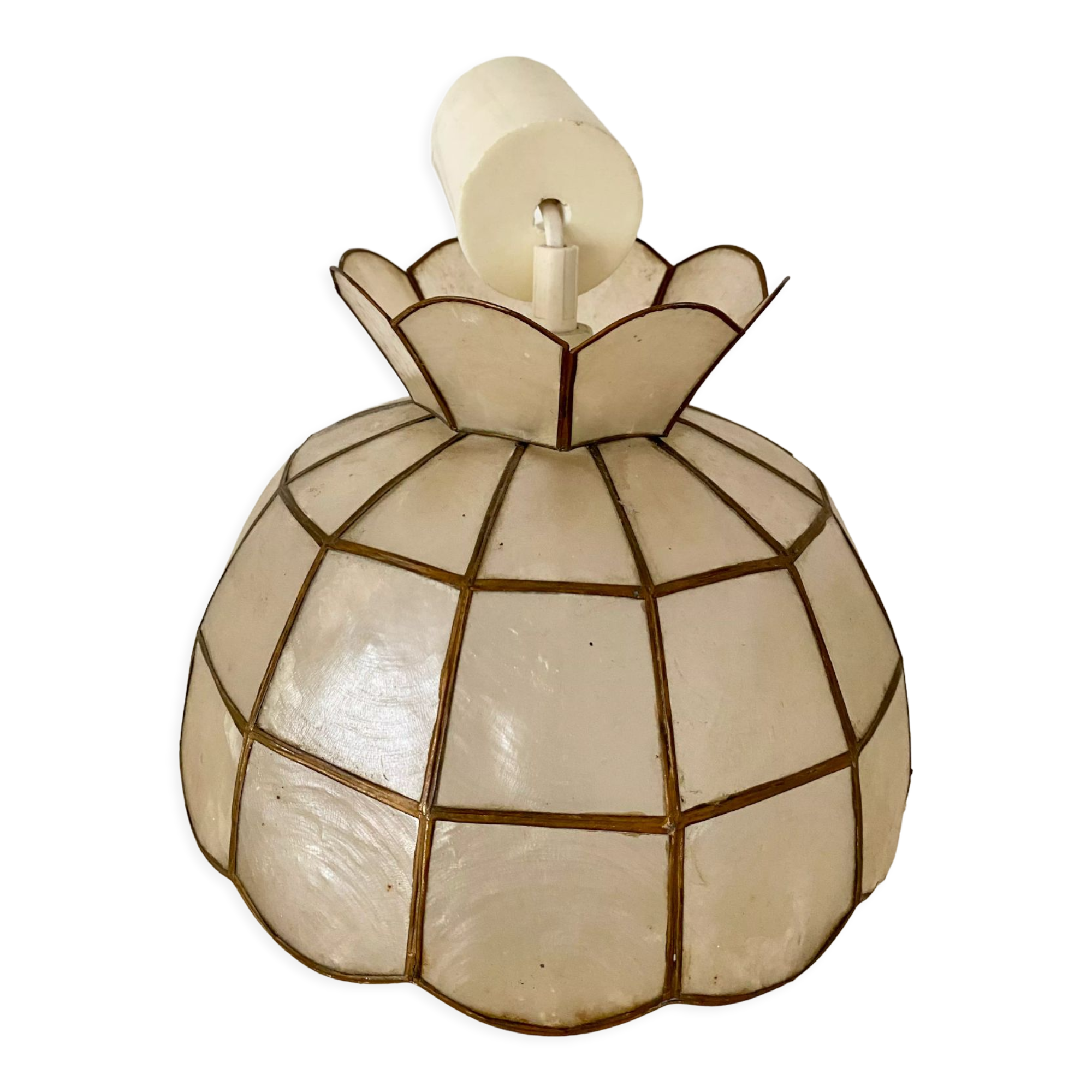 Vintage mother-of-pearl and brass pendant lamp