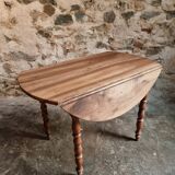 Antique walnut drop-leaf dining table – French round table 110 cm