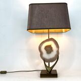 Vintage brass agate slice table lamp, 1970s
