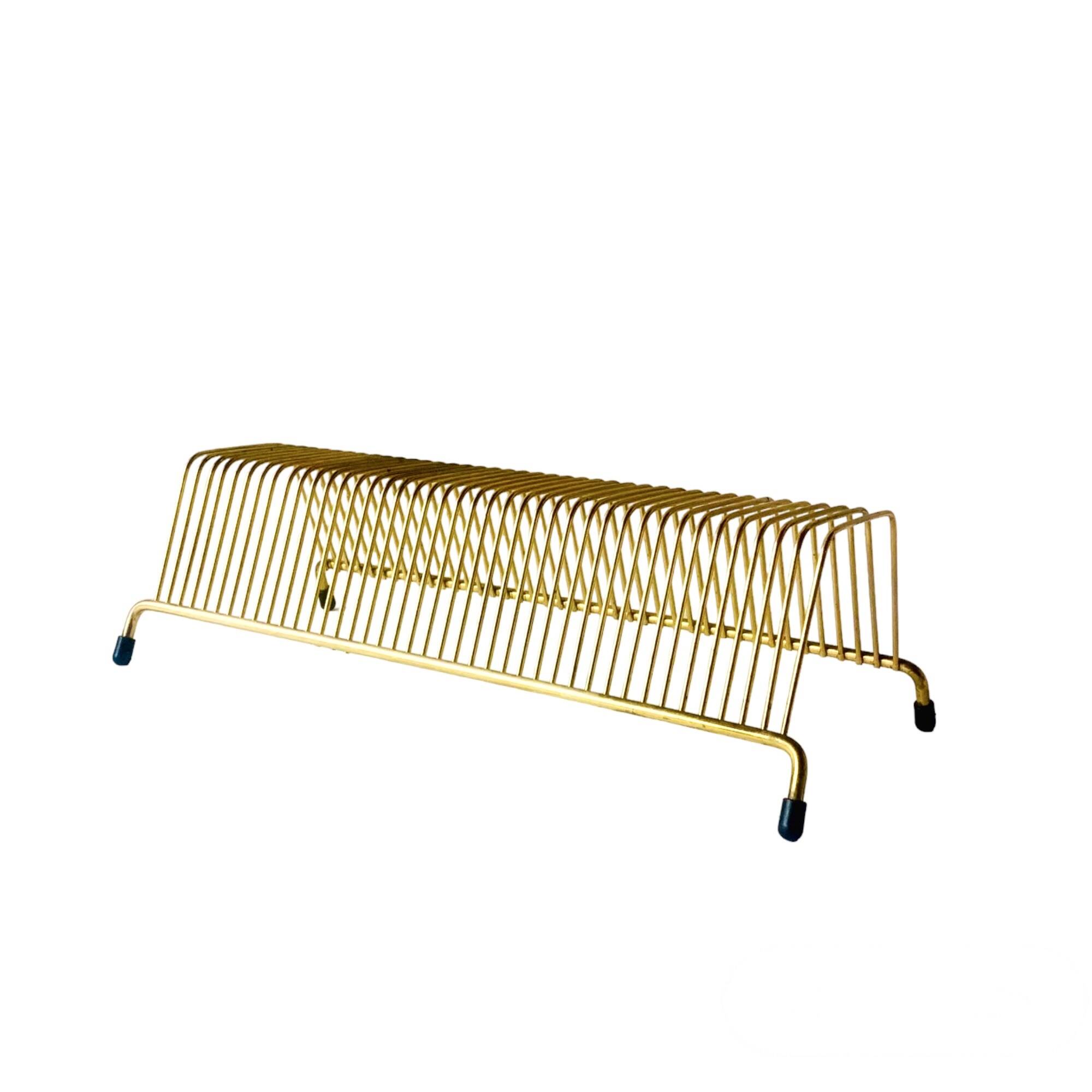 Vintage record holder in golden brass - for 40 vinyls