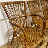 3 armchairs and two bent rattan chairs Audoux & Minnet