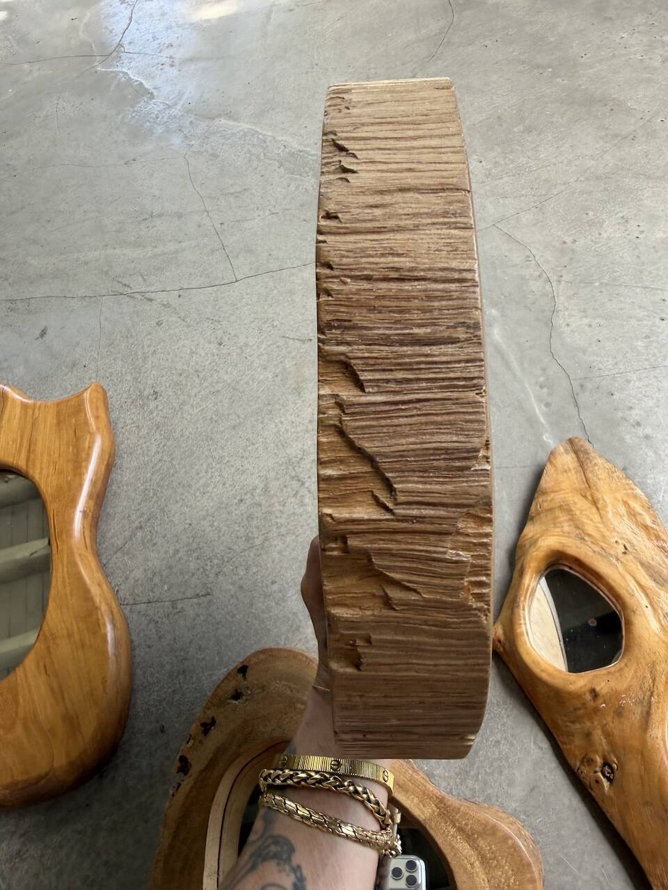 Set de 4 miroirs organiques brutalistes en bois années 50