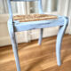 Wooden chair and seat in vintage blue straw