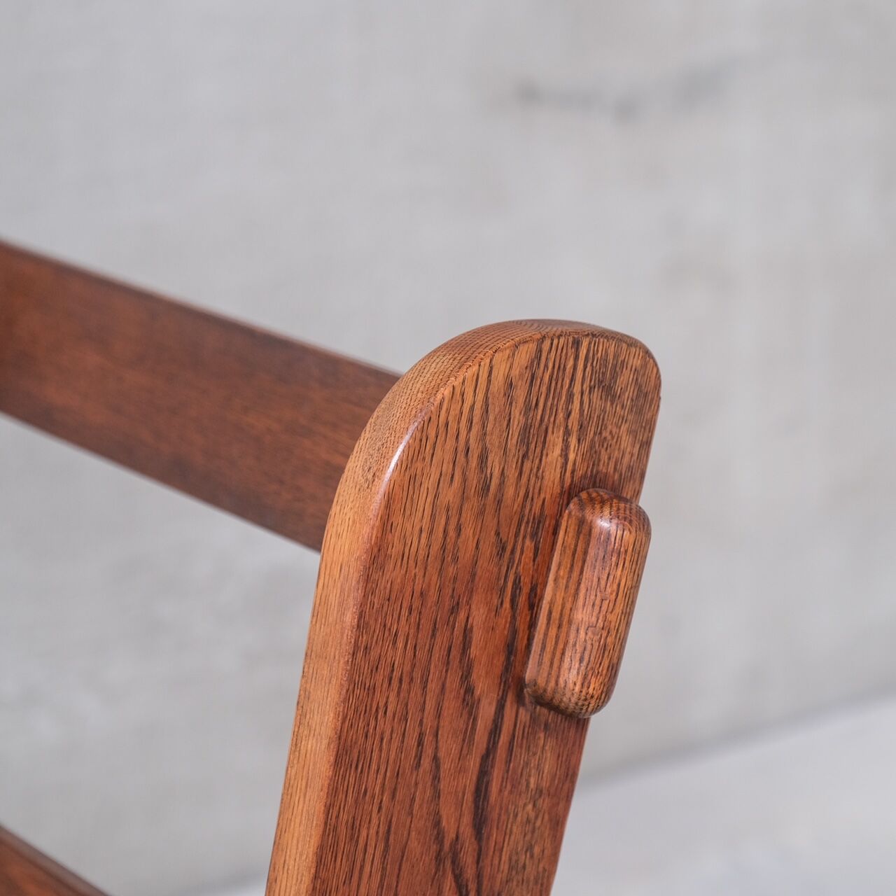 Pair of Oak Brutalist Leather Mid-Century Armchairs