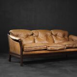 Vintage Mid-Century Danish Modern Cognac Leather 3-Seater Sofa, 1960s