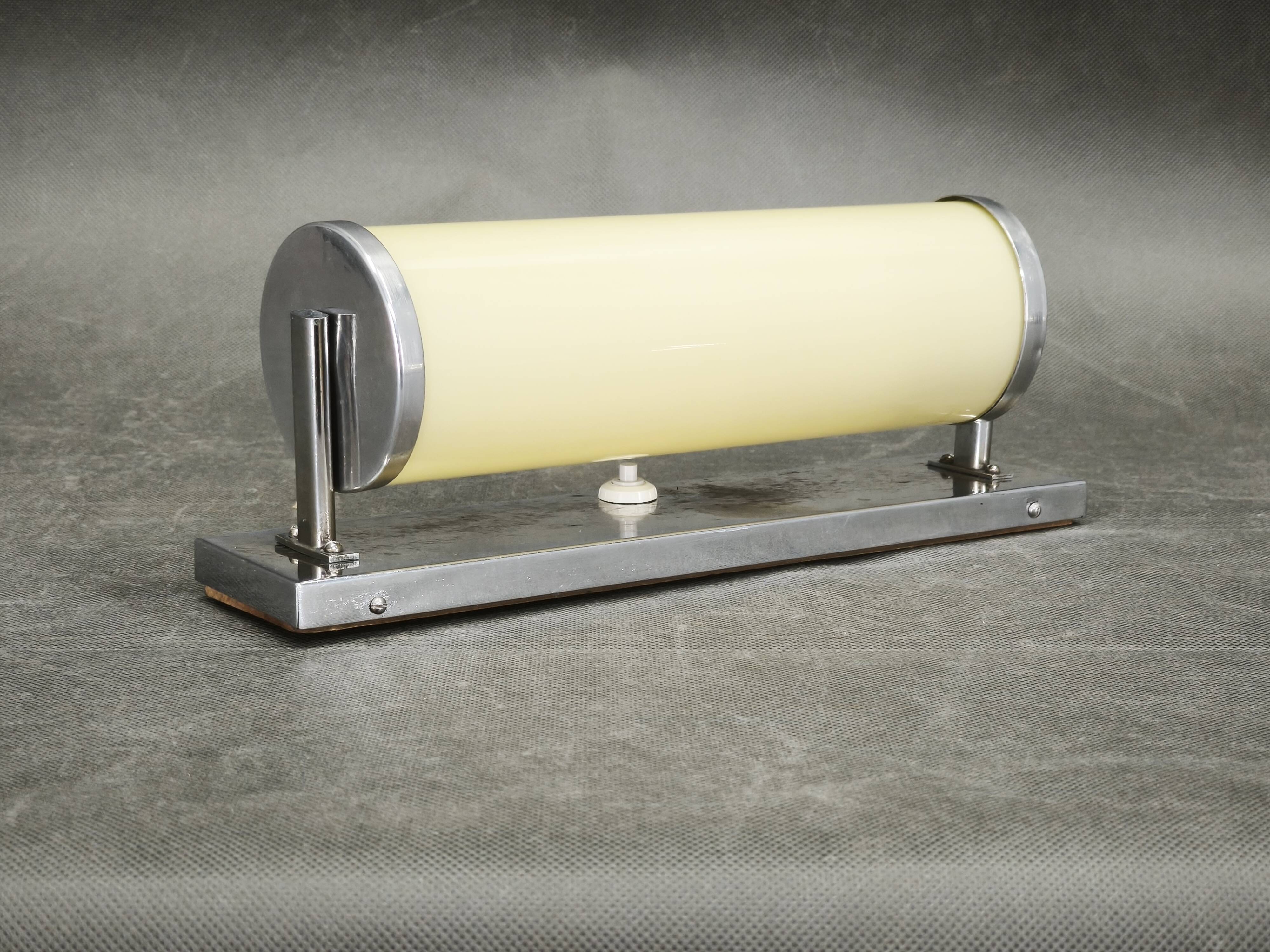 1930s Bauhaus Chrome Wall Light with Cream Opaline Glass, Czechoslovakia