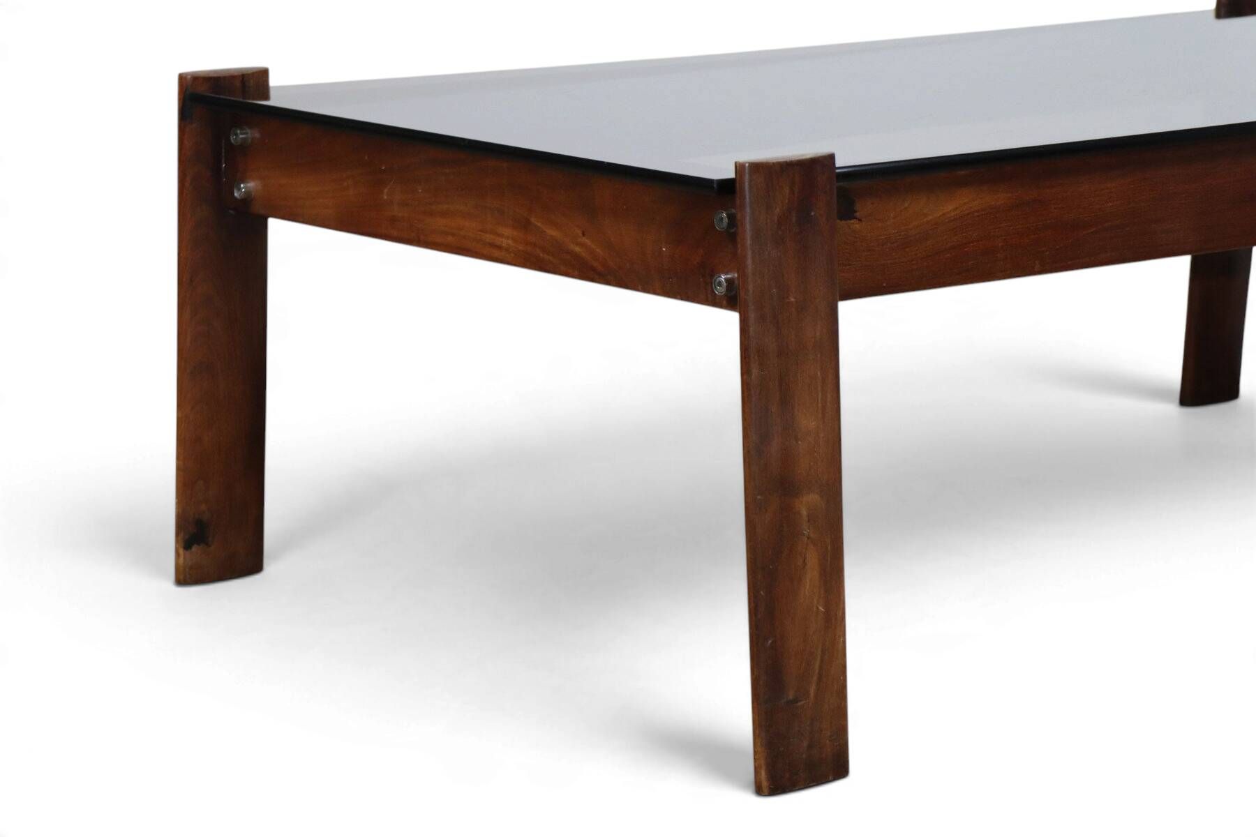 Percival Lafer coffee table in exotic wood and smoked glass – Brazil, 1970
