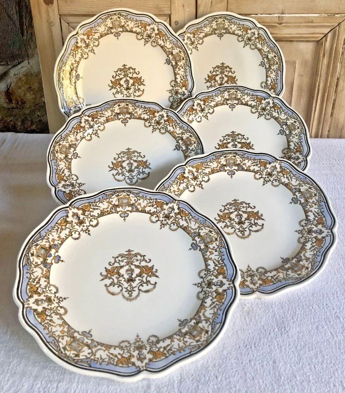 6 dessert plates dessert Gien the children at the press Dionysos 1938/1960