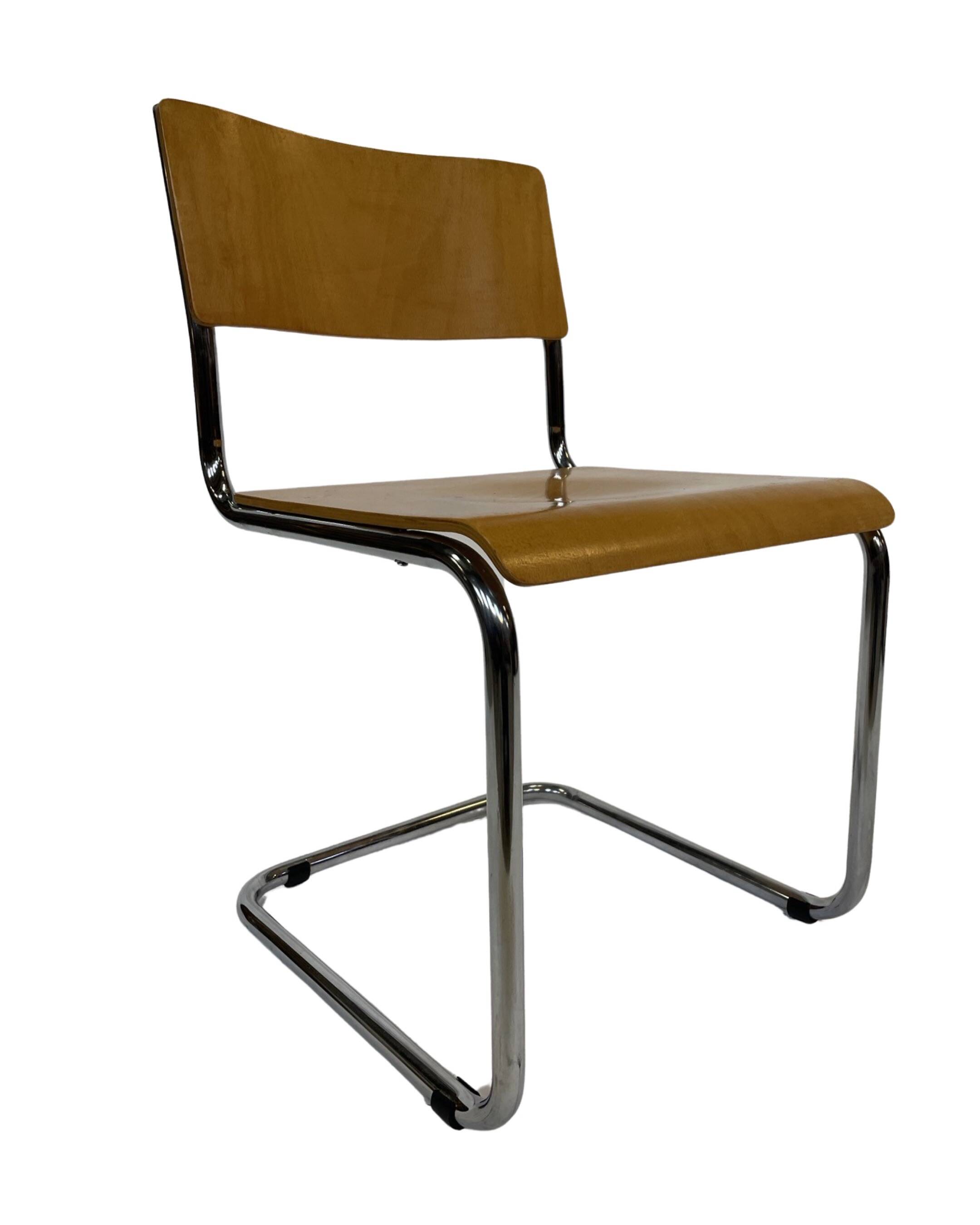 Set of four vintage dining room chairs, wood and chrome,  1970s