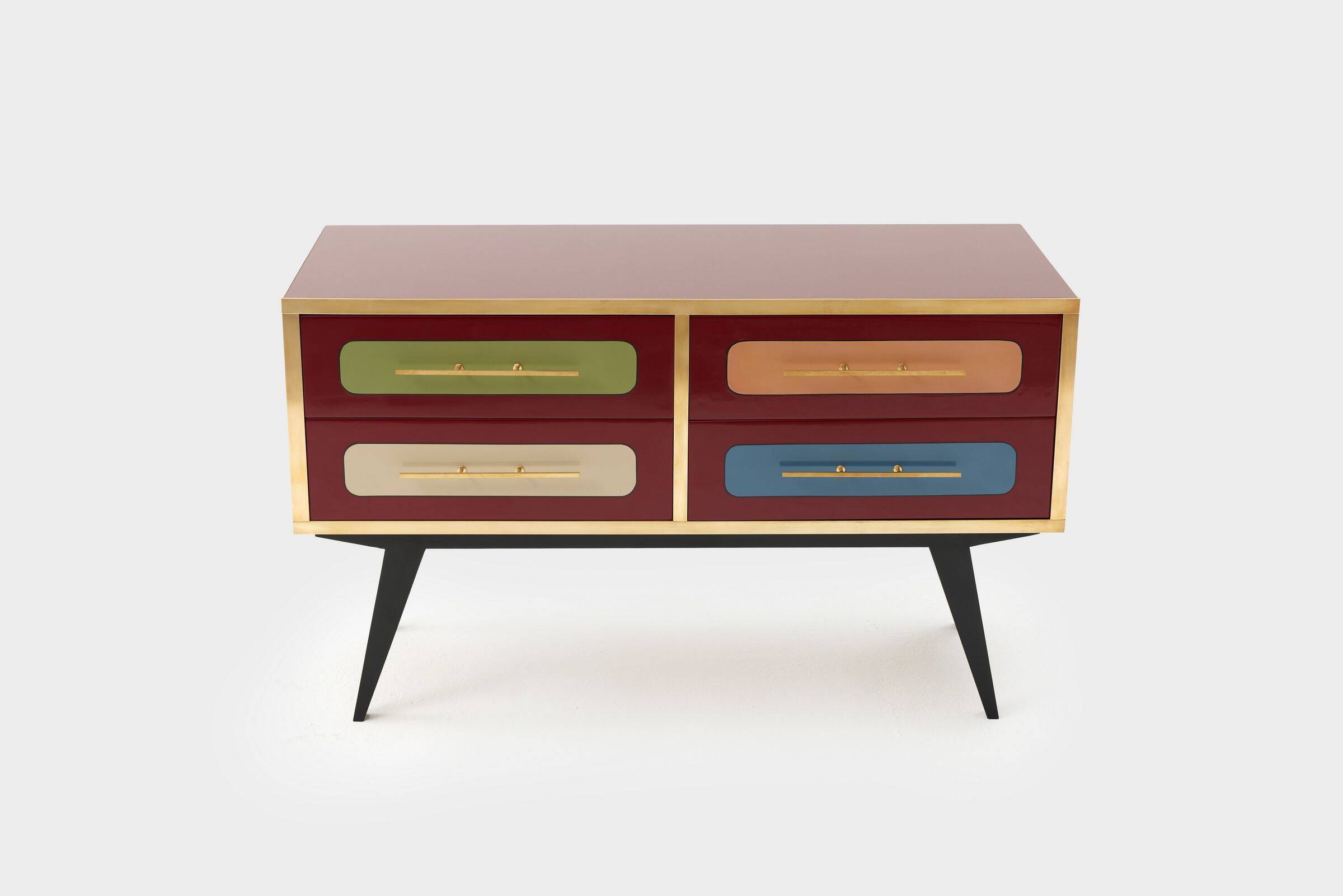 Mid-Century Italian Wood, Brass & Glass Sideboard, 1960s.