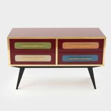 Mid-Century Italian Wood, Brass & Glass Sideboard, 1960s.