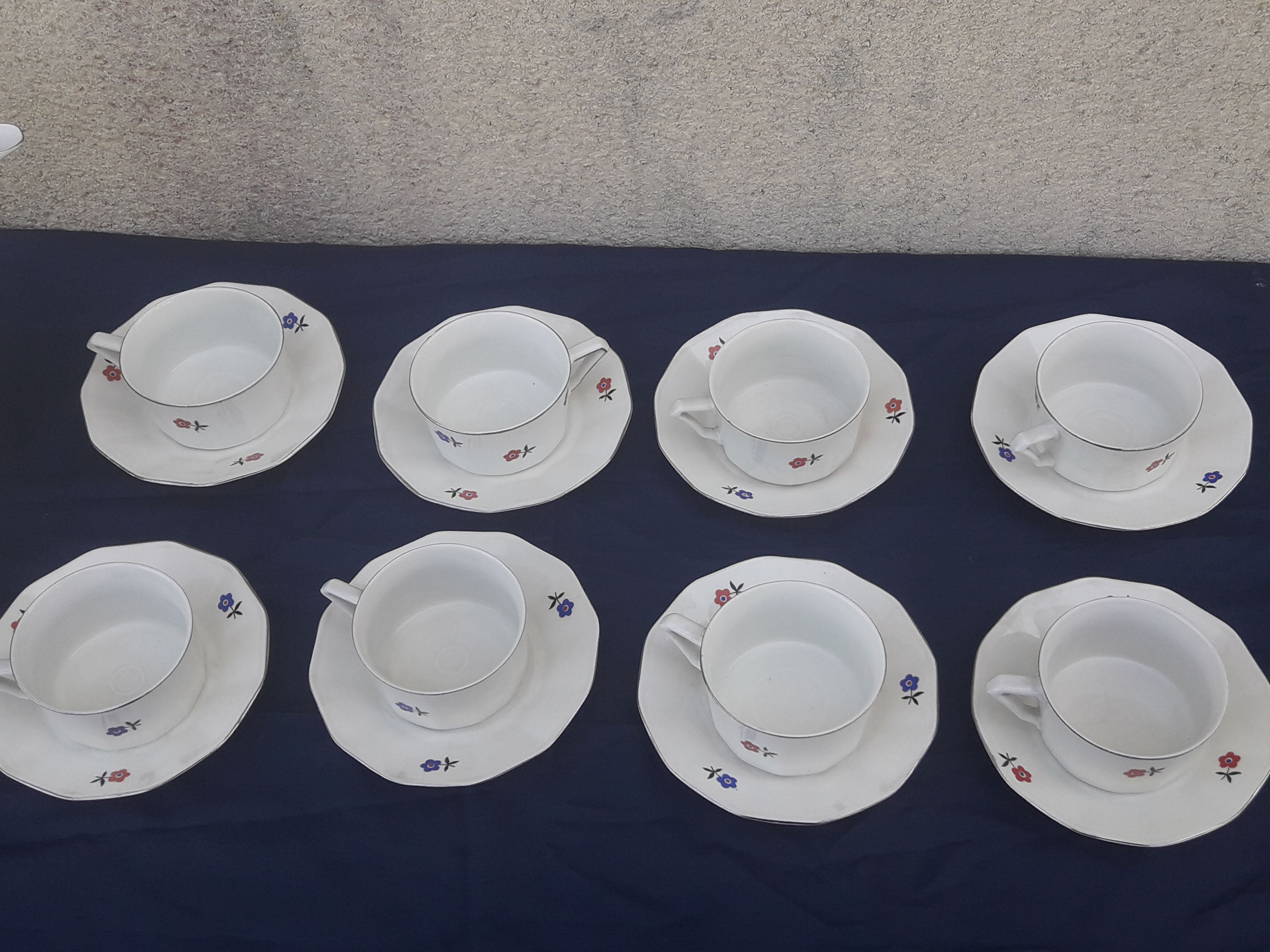 Czechoslovakia porcelain coffee service pattern blue flowers and red art deco flowers