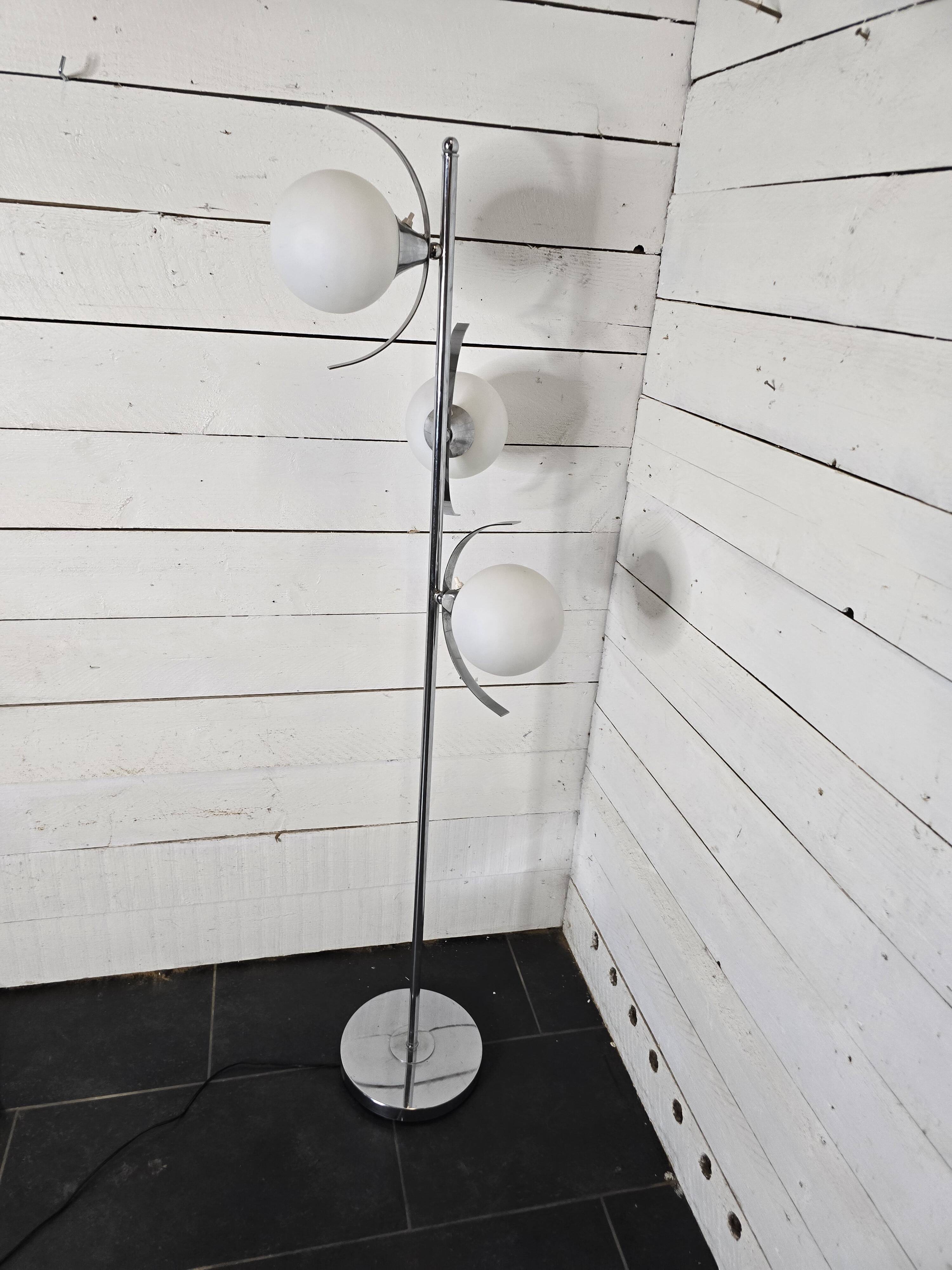 70s chrome metal floor lamp with 3 opaline ball lights