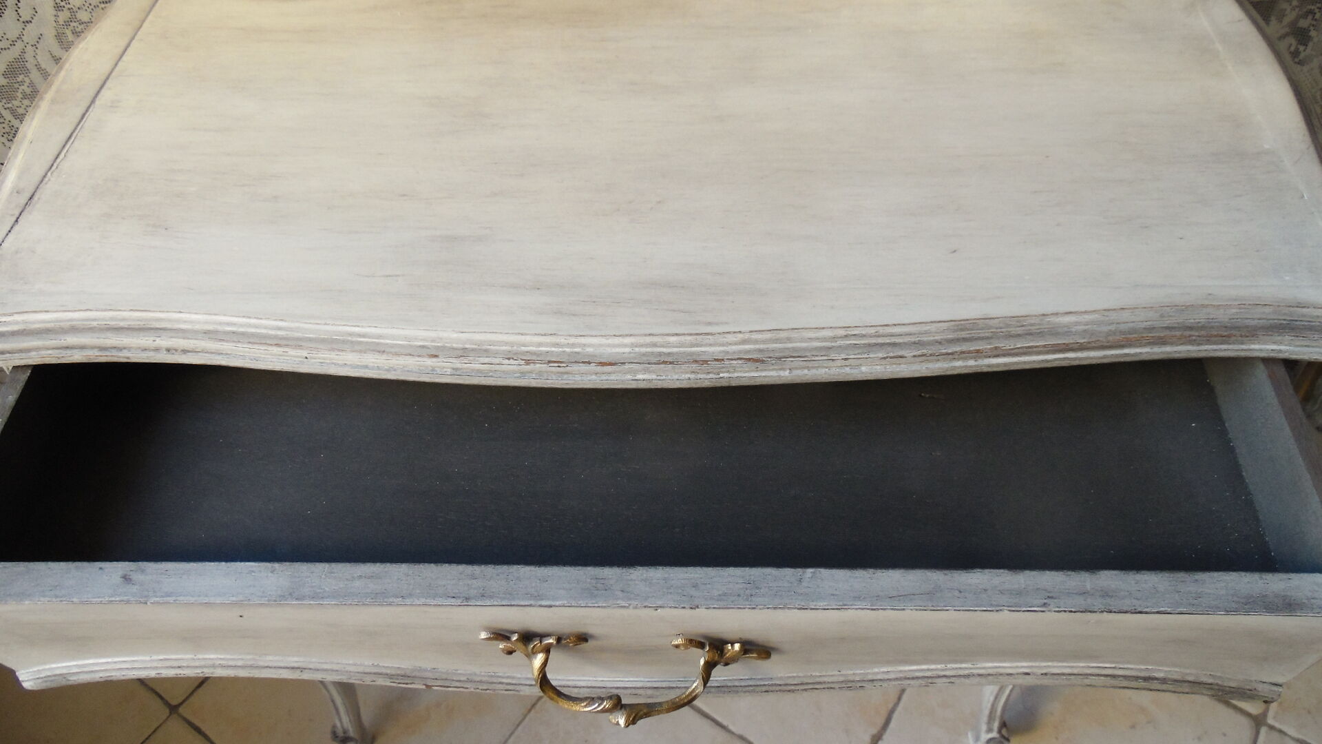 Former white grey patina hairdresser mirror table 2 Shabby chic drawer