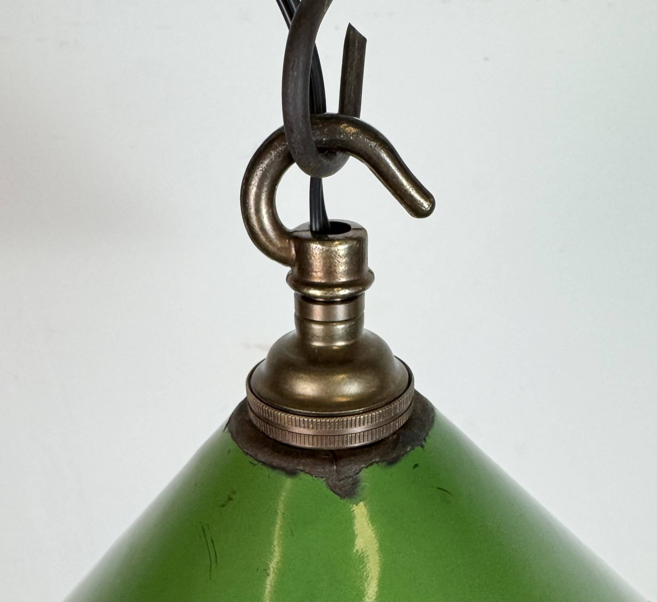 Industrial British Green Enamel Factory Pendant Lamp, 1950s