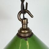 Industrial British Green Enamel Factory Pendant Lamp, 1950s