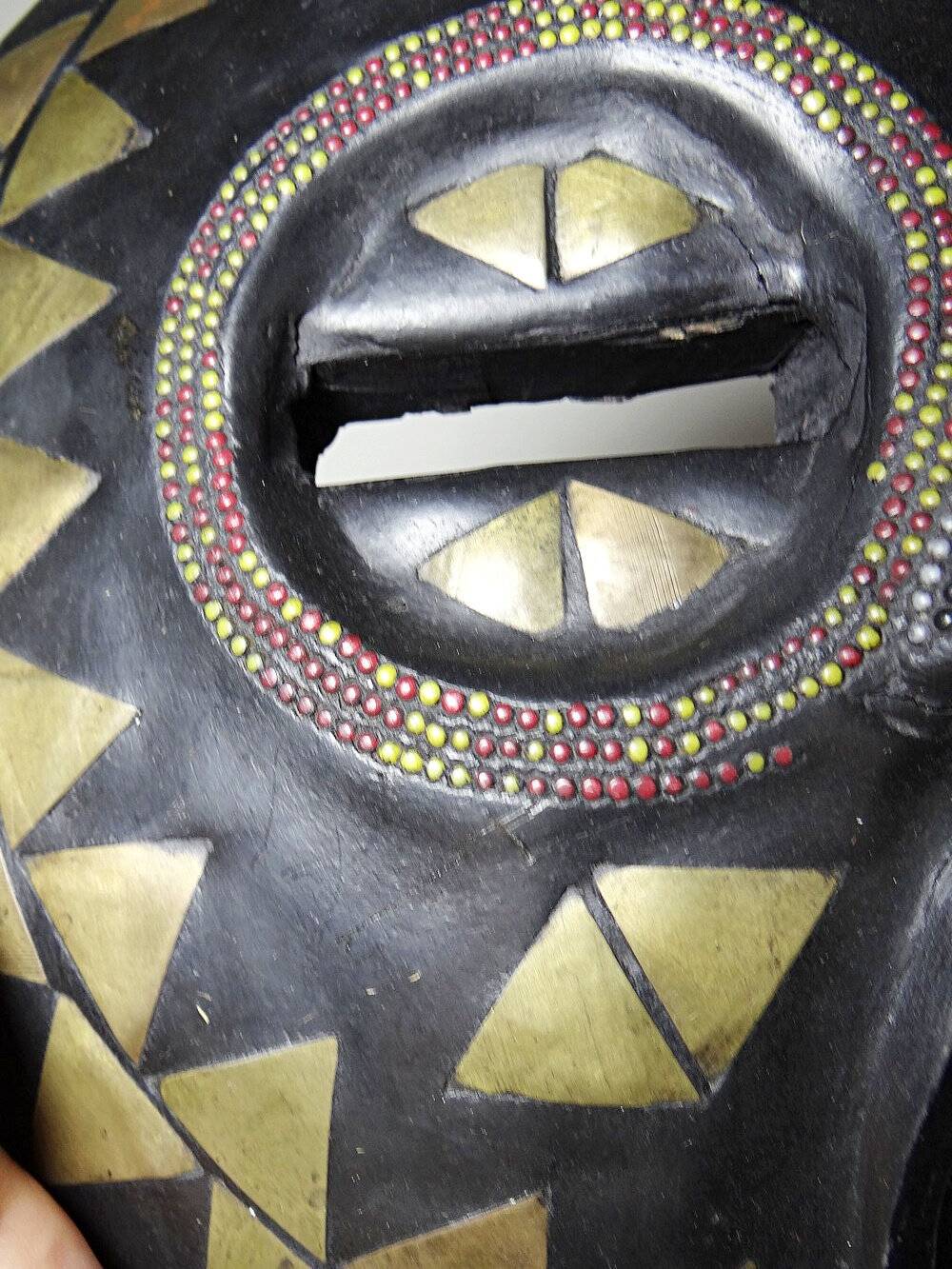 African moon mask, Luba/Baluba, DR Congo, carved wood, beads.