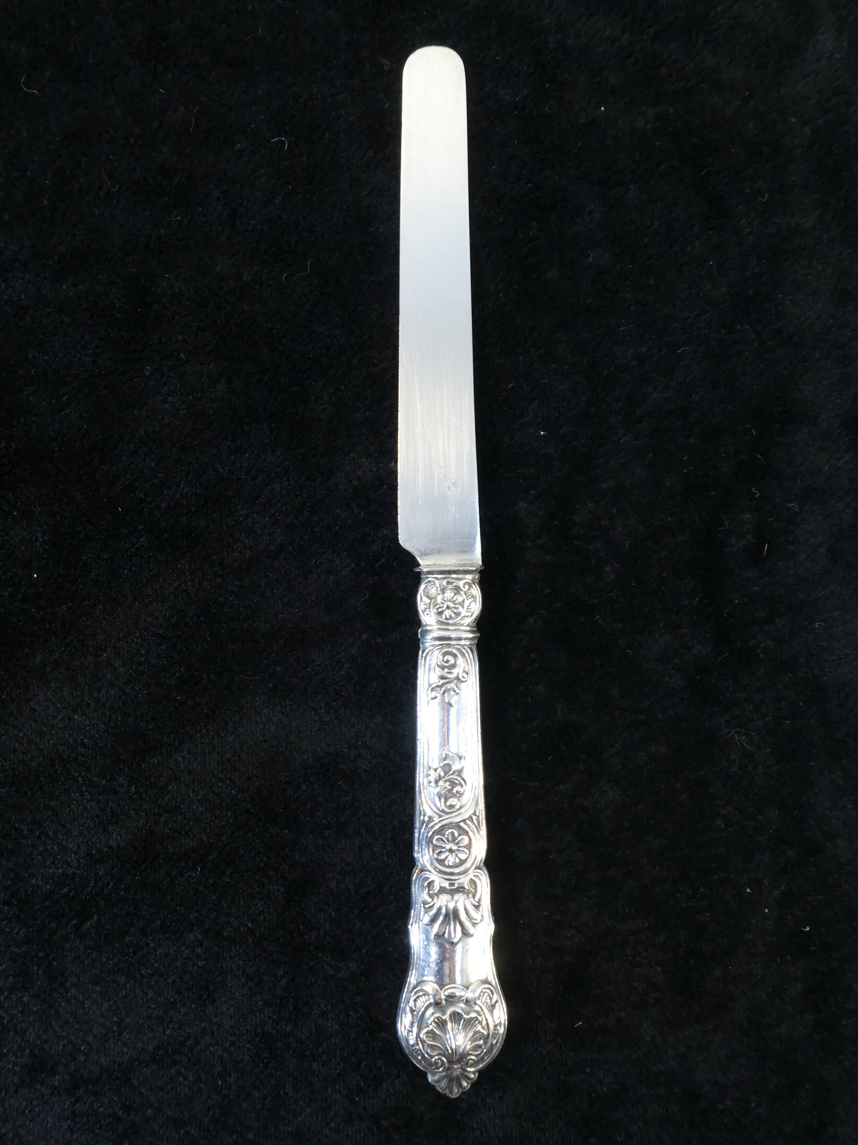 6 dessert knives blade and handle in sterling silver