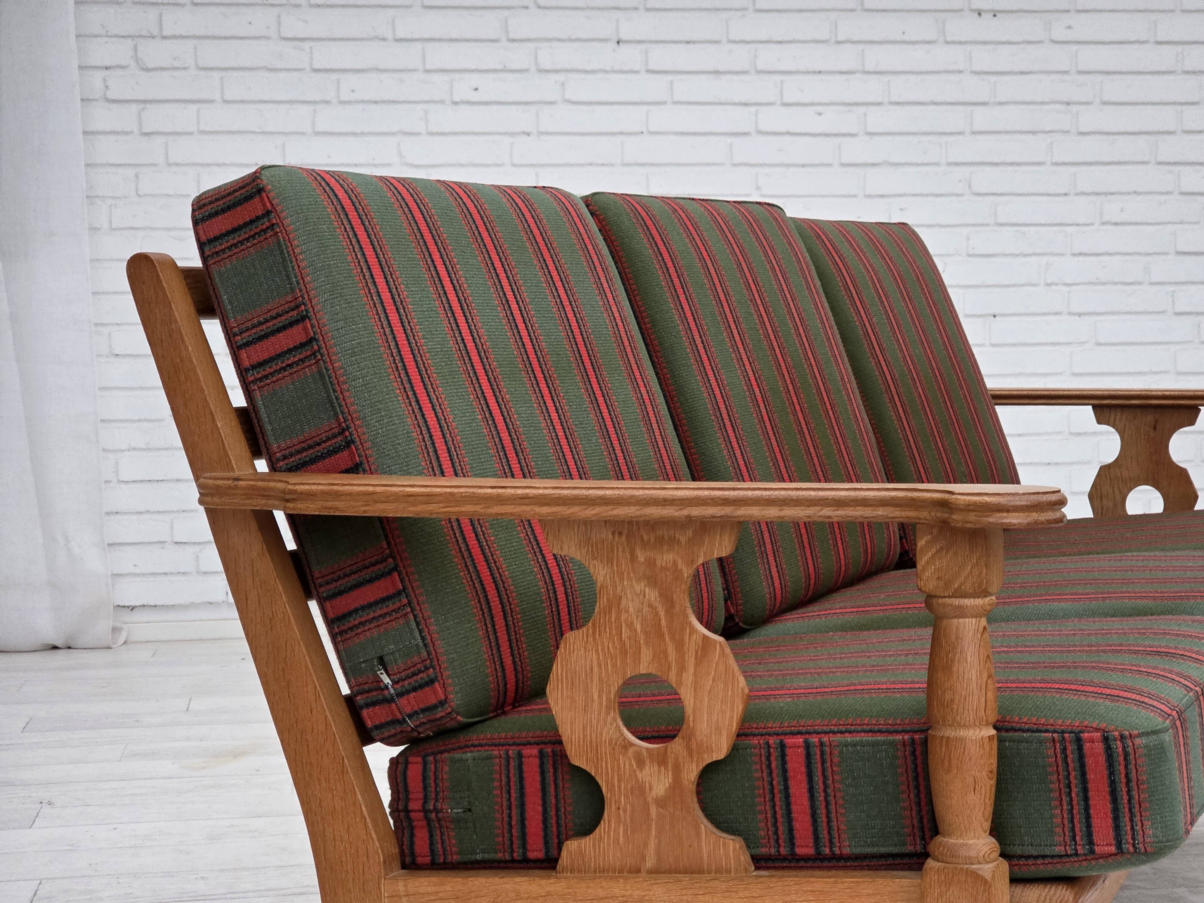 1970s, Danish 3-seater sofa, green furniture wool, oak wood.