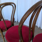 Set of 8 Vintage Bentwood Bistro Chairs: Red Upholstery