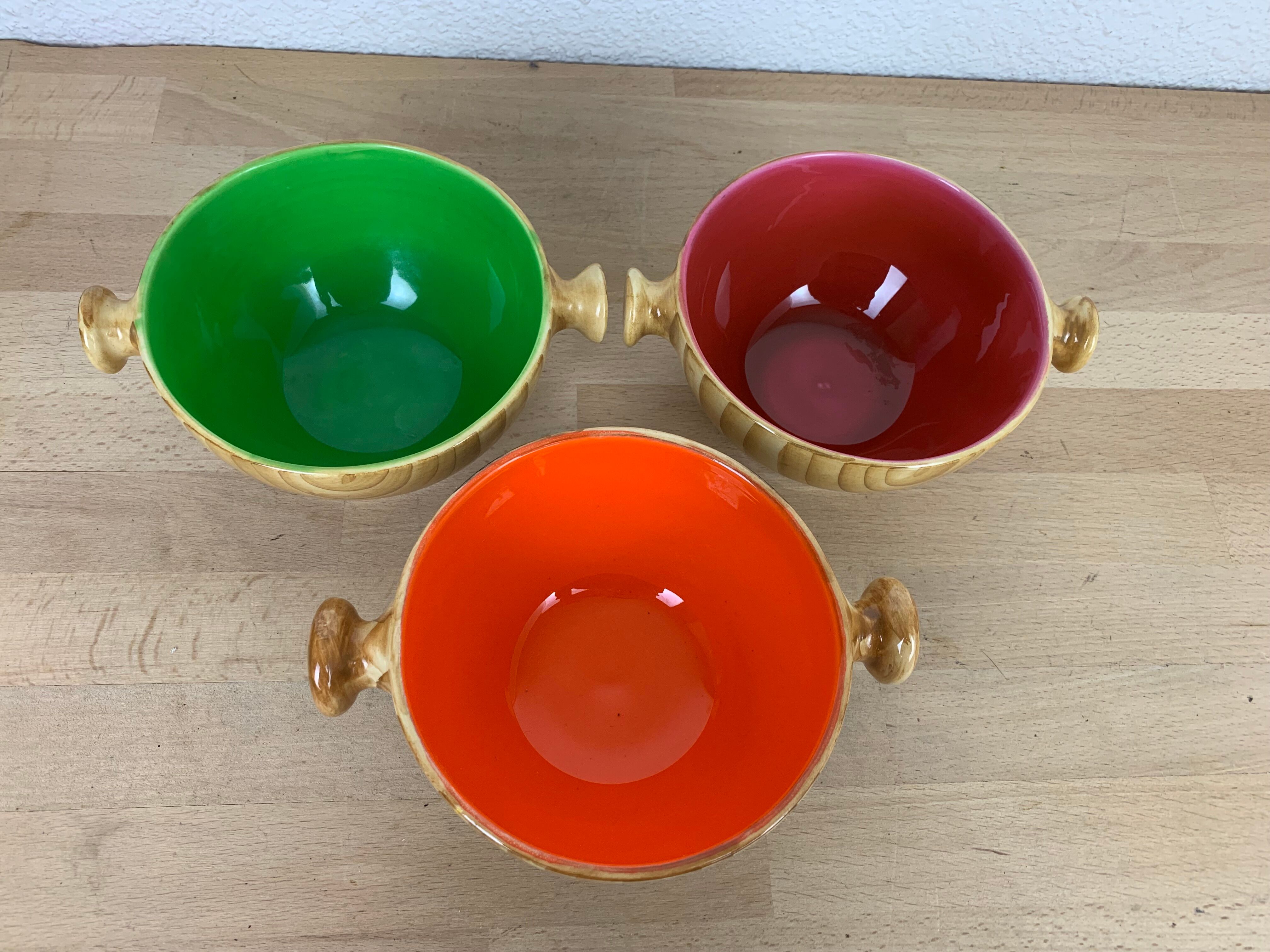 3 bowls Vallauris Grandjean Jourdan, ceramic wood effect 60
