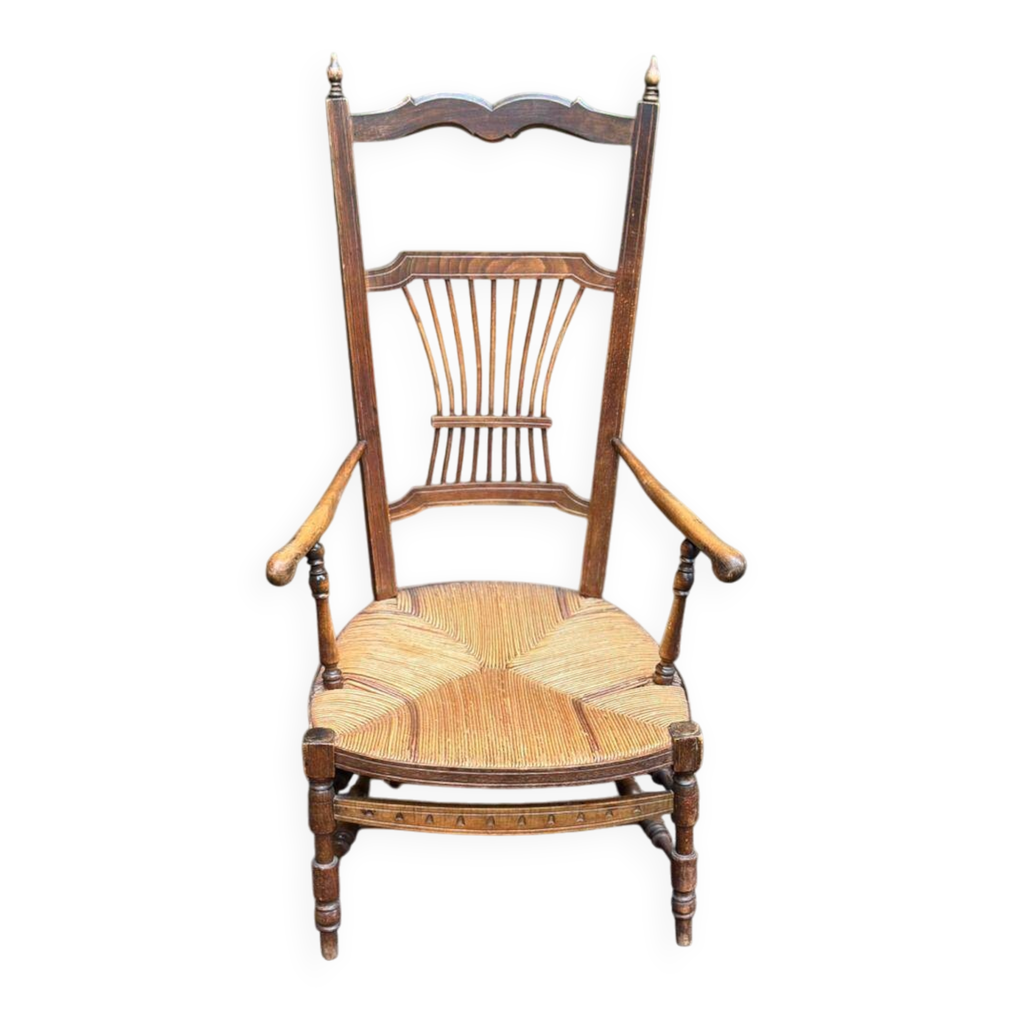 19th-century solid wood straw chair