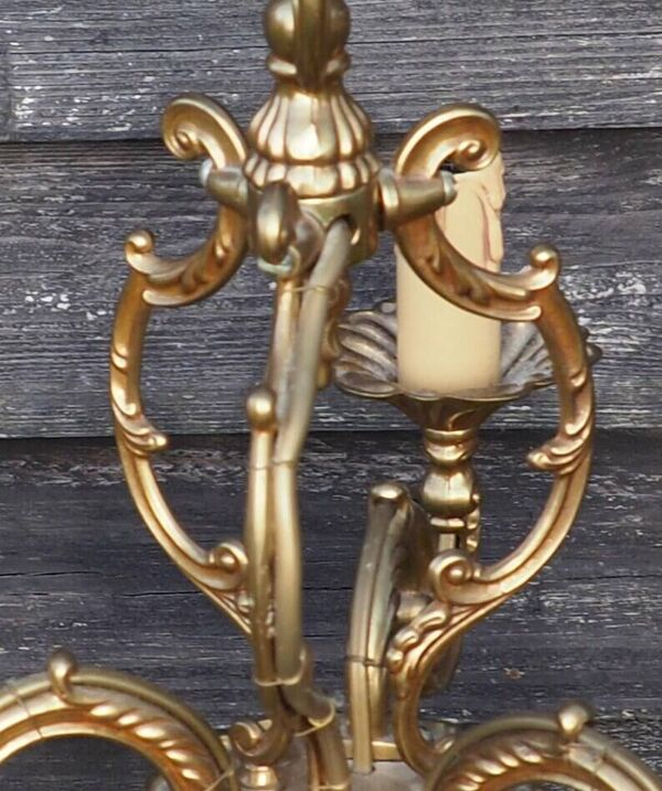 Lustre 3 feux en bronze et laiton, France 1970