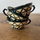 Set of 3 Breton earthenware cups & saucers