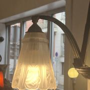 Pierre Gilles, beautiful art deco chandelier circa 1930 in bronze and molded glass