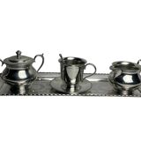 Service à café égoïste sur plateau métal argenté vers 1960