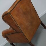 Vintage Dutch cognac coloured leather club chair, with footstool