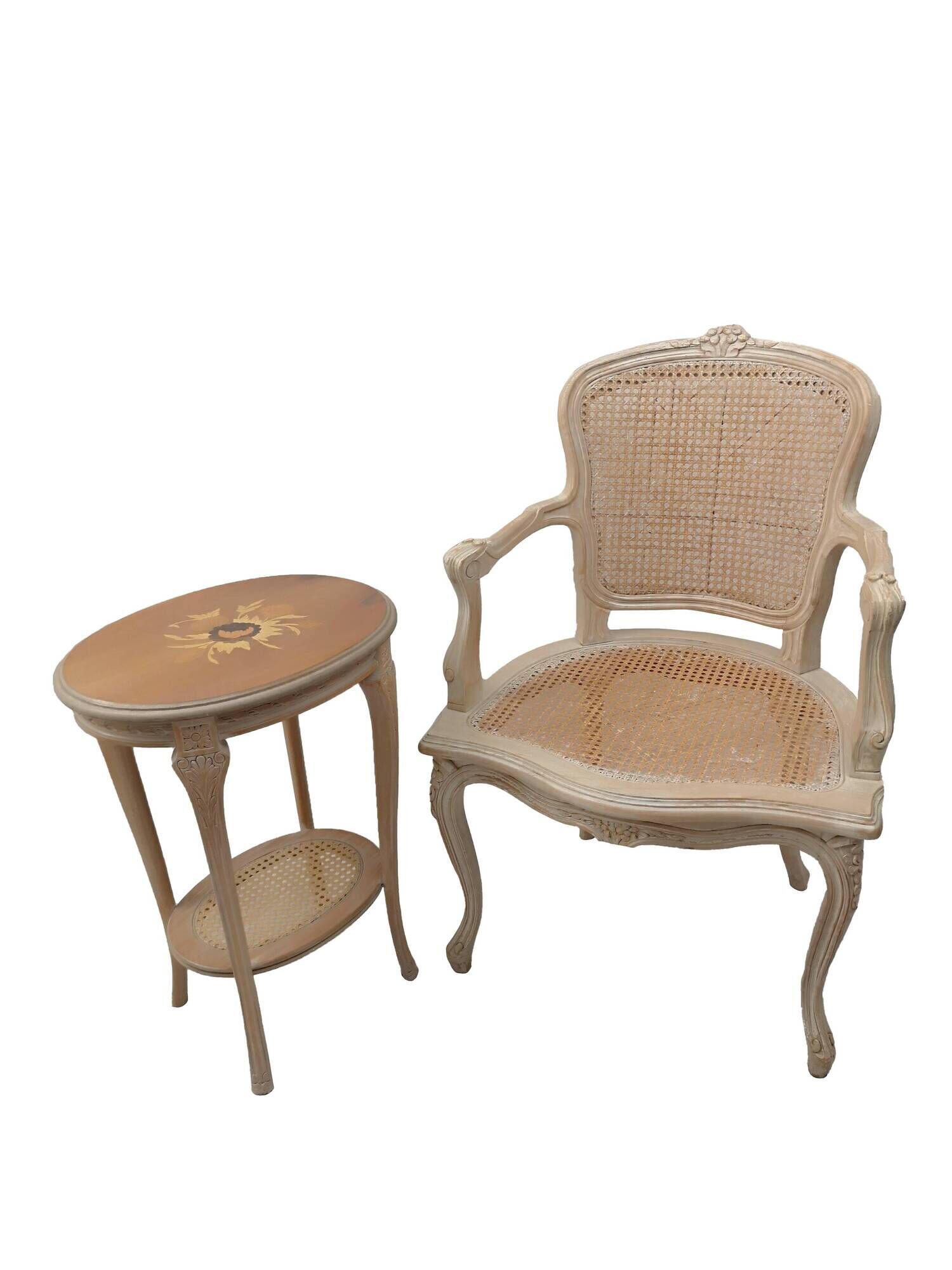Fauteuils cabriolet canné louis xv en hêtre et selette ovale
