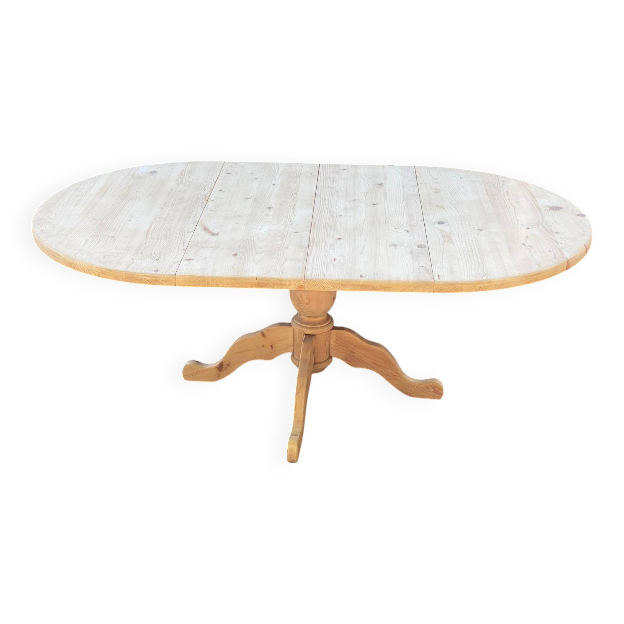 Extendable round dining table with central leg, renovated in solid wood, 200cm