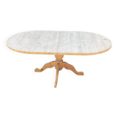 Table à manger ronde extensible pied central rénovée en bois massif 200cm